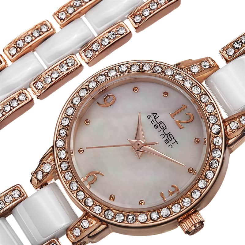 August Steiner Women's Crystal-Accented Ceramic Bracelet Set Watch