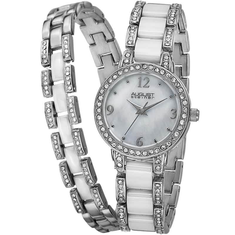 August Steiner Women's Crystal-Accented Ceramic Bracelet Set Watch