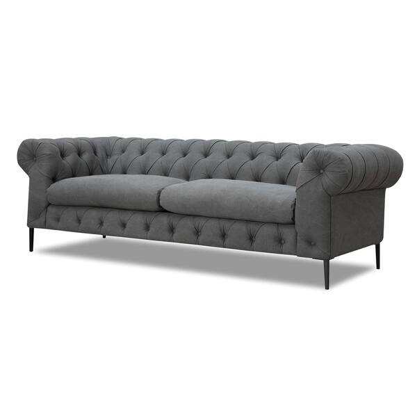 Aurelle Home Grey Modern Chesterfield Sofa Grey Modern Chesterfield Sofa