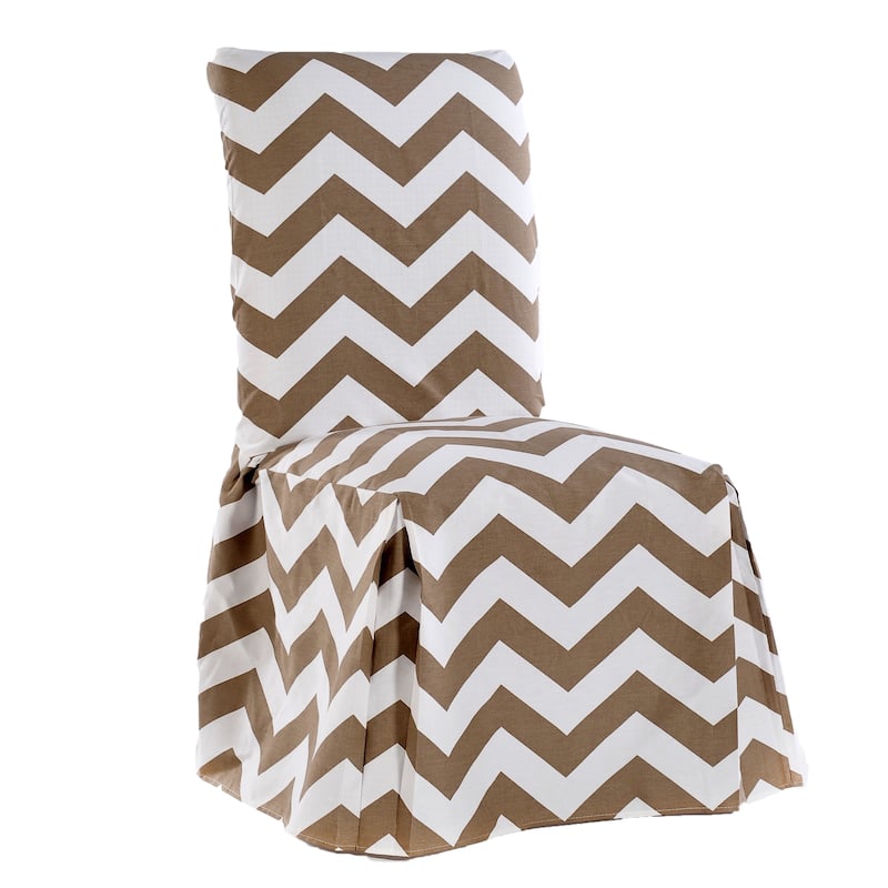 Chevron Cotton Dining Chair Slipcover Pair - Brown