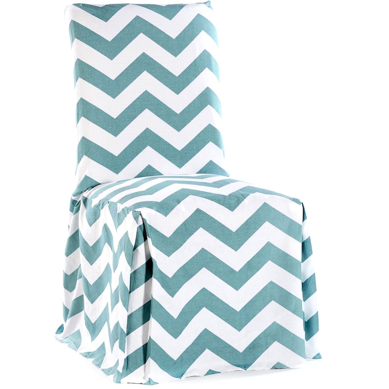 Chevron Cotton Dining Chair Slipcover Pair - Blue