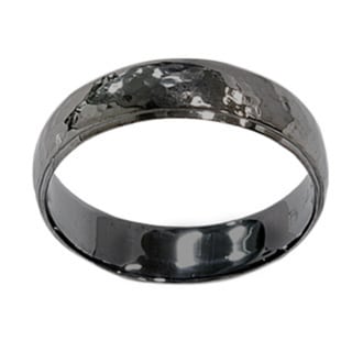 14k Black Rodium-plated White Gold Men's 6mm Hammered Wedding Band. Opens flyout.