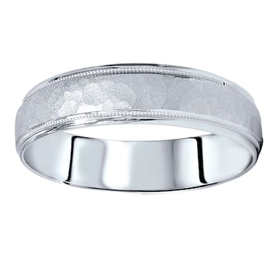 14k White Gold Men's 6mm Hammered Wedding Band