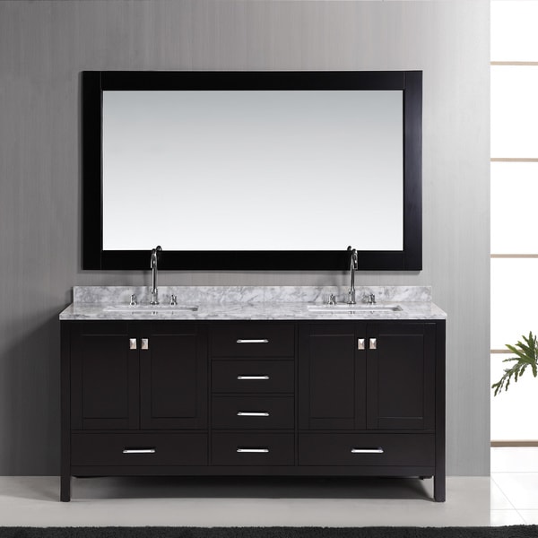 Design Element London 72-inch Espresso Double Sink Vanity Set with Mirror