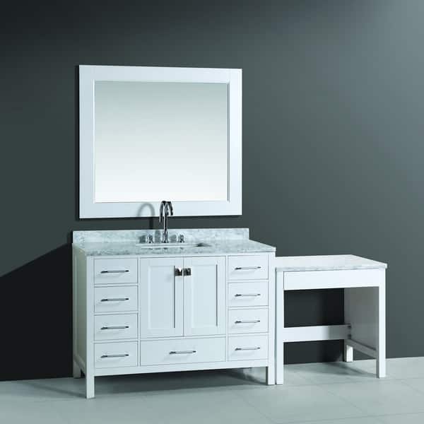 Design Element London 78 Inch Single Sink White Vanity Set With Makeup Table And Bench Seat Overstock 9505982