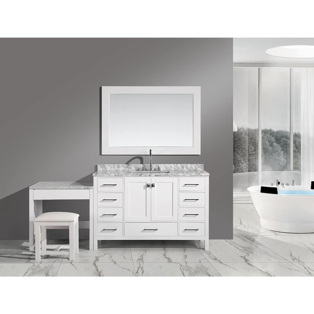 Design Element London 78-inch Single Sink White Vanity Set with Makeup Table, and Bench Seat