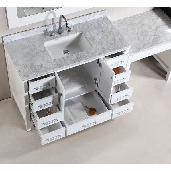 Design Element London 126 Inch Single Sink White Vanity Set With Makeup Table And Bench Seat Overstock 9505991