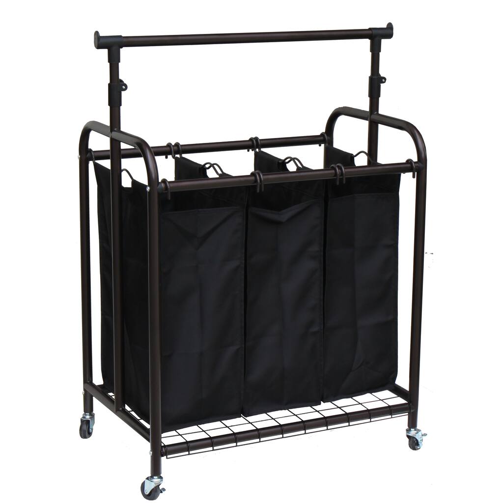 Oceanstar 3-bag Rolling Laundry Sorter with Adjustable Hanging Bar