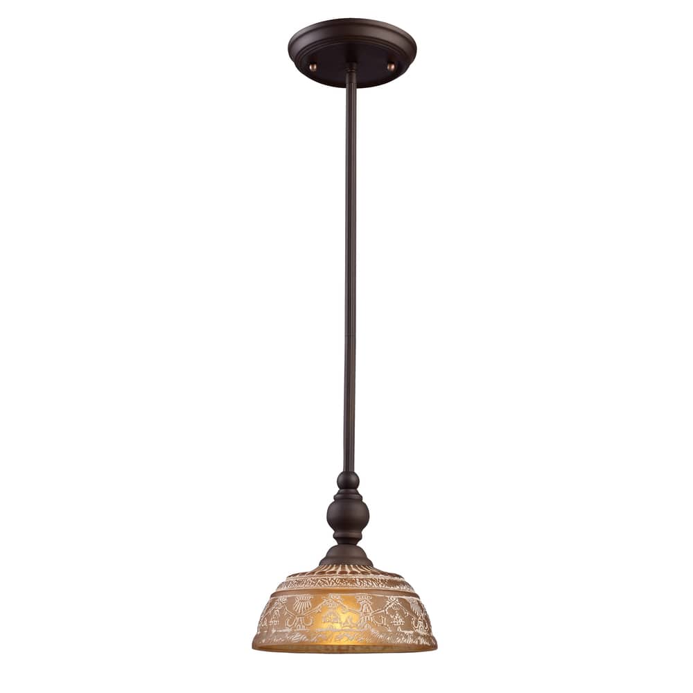 Elk Home Norwich Oiled Bronze With Amber Glass 1 Light Pendant
