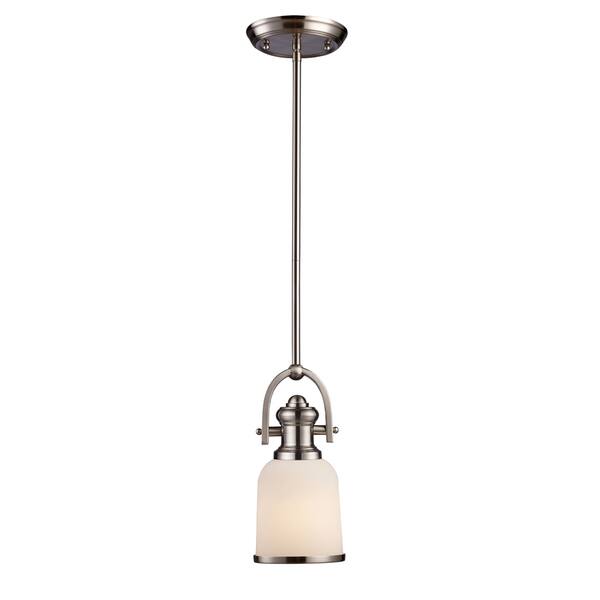 slide 2 of 9, Brooksdale 1-Light Mini Pendant in Satin Nickel with White Glass by ELK Lighting