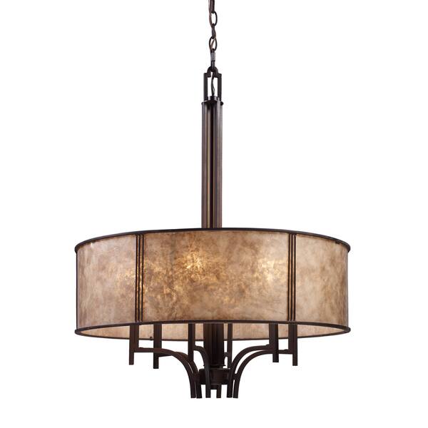 slide 1 of 1, Elk Lighting Barringer 6-light Aged Bronze and Tan Mica Shade Pendelier