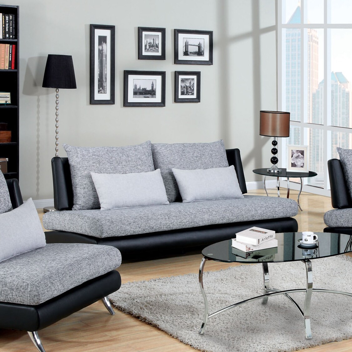 Shop Furniture of America Kanchy Two-tone Fabric and Leatherette Sofa ...