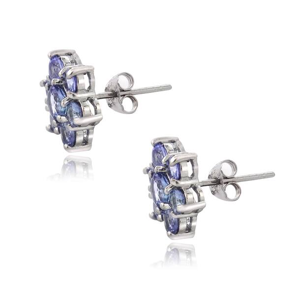 Genuine Tanzanite Flower Stud Earrings Trillion Cut Cluster Post Earrings Sterling Silver Birthstone December