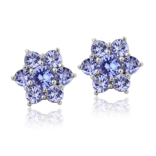 Genuine Tanzanite Flower Stud Earrings Trillion Cut Cluster Post Earrings Sterling Silver Birthstone December