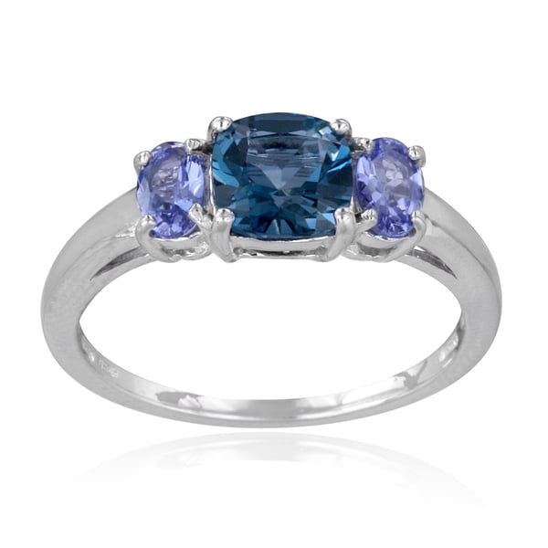 Princess Cut Synthetic Aquamarine Cubic Zirconia Three Stone Center Ring Sterling Silver Size 5