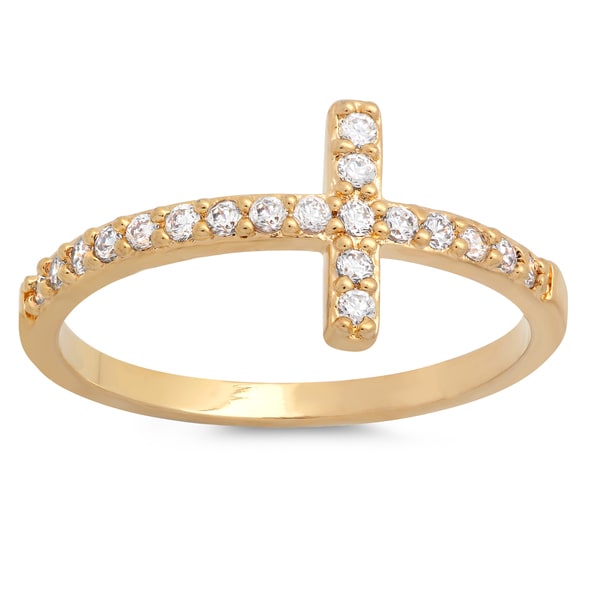 Sterling Essentials Silver Cubic Zircona Sideways Cross Ring