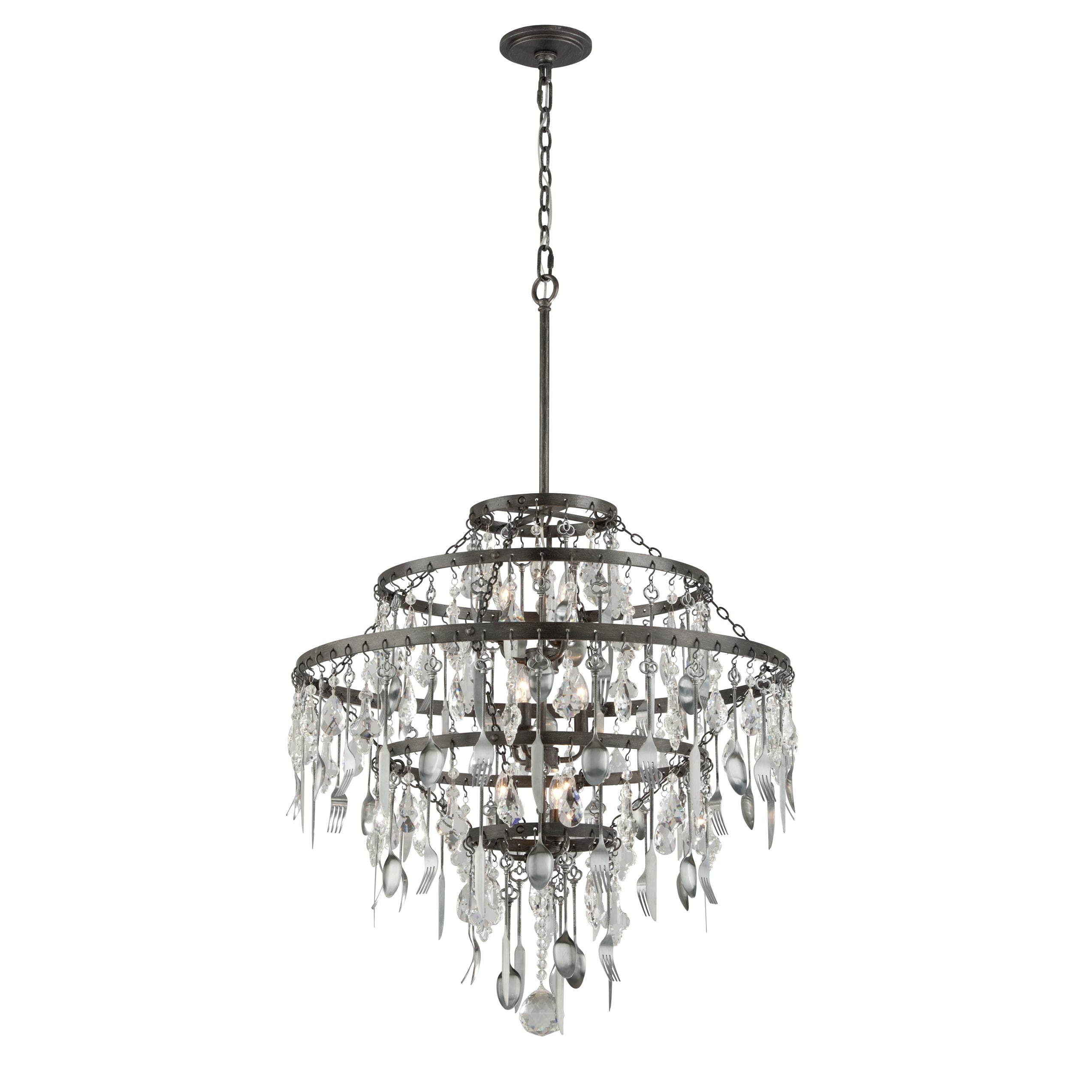 Troy Lighting Bistro 9-light Chandelier (Graphite with antique pewter and clear shade) - Chandeliers For Bedrooms by Overstock.com