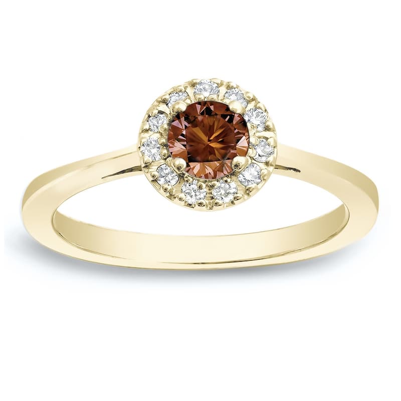 Auriya 1/2ctw Halo Brown Diamond Engagement Ring 14k Gold (H-I, I1-I2) - 4 - Yellow