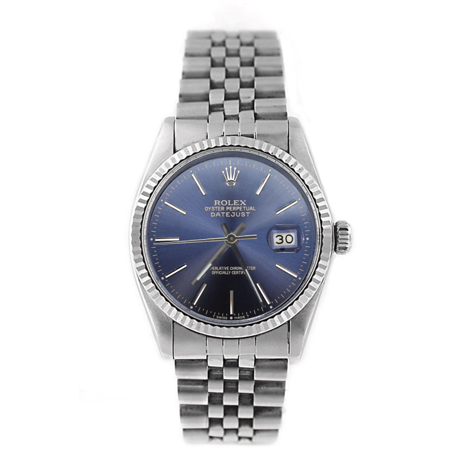 Pre,Owned Rolex Men\u0027s Datejust 16014 Stainless Steel Blue Stick Watch