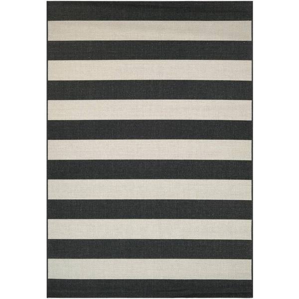 Hampton Striped Black-Cream Indoor/Outdoor Area Rug - 7'10 x 10'9