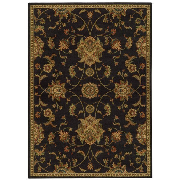 Floral Black/ Green Rug (6'7 x 9'6) - 6'7" x 9'6"