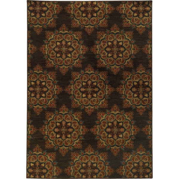 Floral Brown/ Blue Rug (9'10 x 12'10) - 9'10" x 12'10"