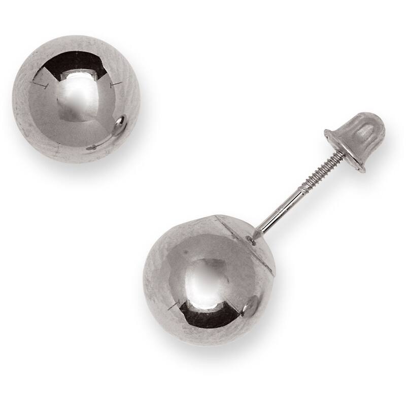 Curata 14k Yellow or White Gold Large 8mm Screw Back Ball Earrings - White