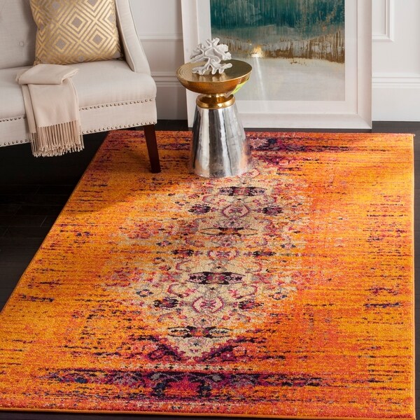 Safavieh Monaco Vintage Chic Distressed Orange/ Multi Rug - 6'7" x 9'2"