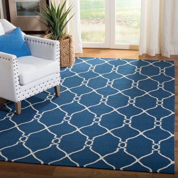 Shop Safavieh Handwoven Dhurrie Flatweave Blue/ Ivory Wool Rug 9' X