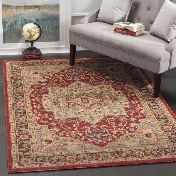 Safavieh Mahal Traditional Grandeur Natural/ Navy Rug (8' x 11')