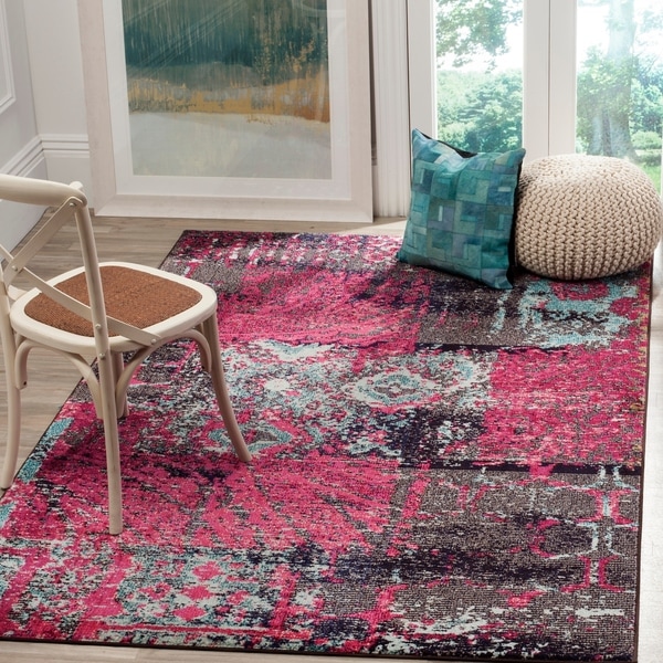 Safavieh Monaco Modern Abstract Pink/ Multicolored Distressed Rug - 8' x 11'