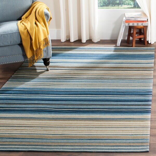 Safavieh Hand Woven Marbella Blue Multi Striped Nautical Wool Safavieh Hand Woven Marbella Blue Multi Striped Nautical Wool Rug 9 X27