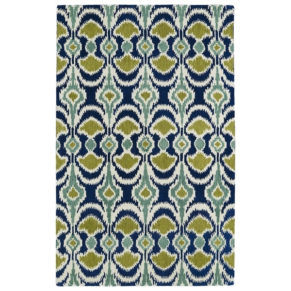 Hand-tufted de Leon Ikat Navy Wool Area Rug - 8' x 10'