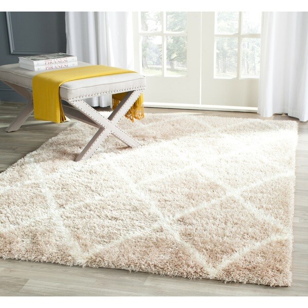 Safavieh Montreal Diamond Shag Beige/ Ivory Shag Rug (8'6 x 12')