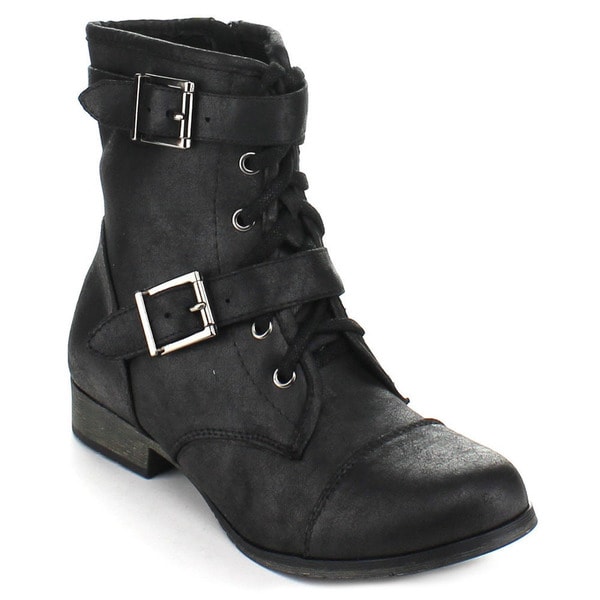Shop Soda Women's 'Hint' Buckled Mid-calf Combat Boots - Free Shipping ...