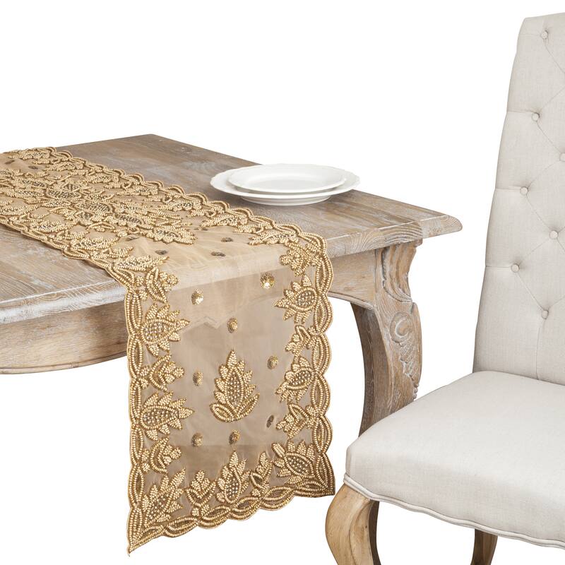 Hand Beaded Design Table Runner or Topper