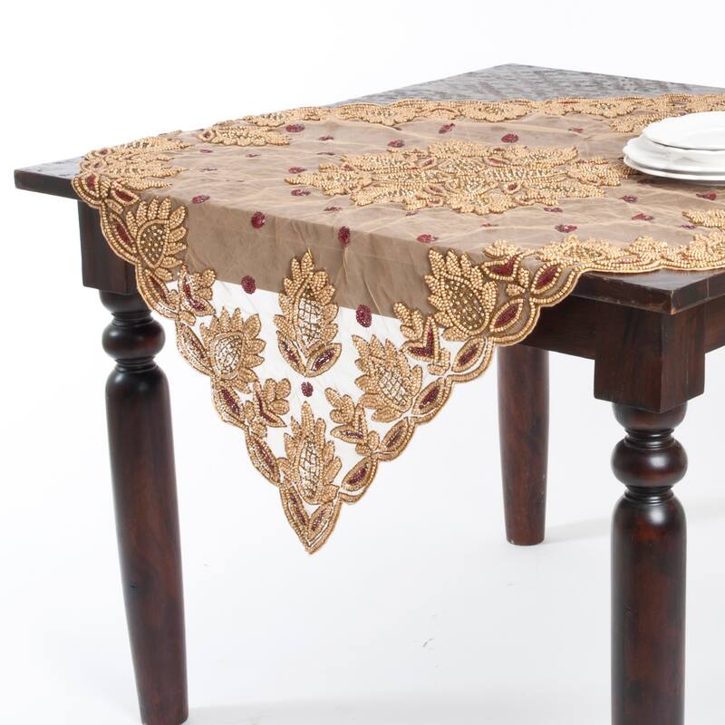Hand Beaded Design Table Runner or Topper