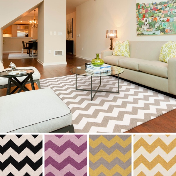 Hand-woven Dali Flatweave Chevron Wool Area Rug - 8' x 11'
