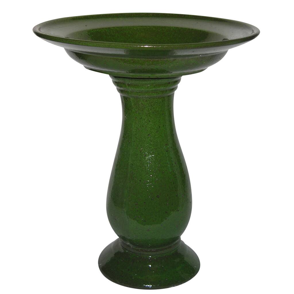 Moss Green Ceramic Bird Bath