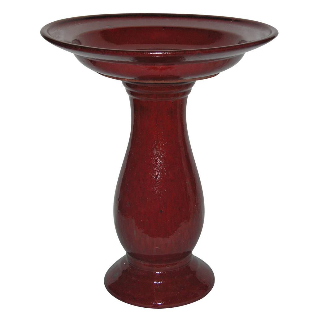 Classic Red Ceramic Bird Bath