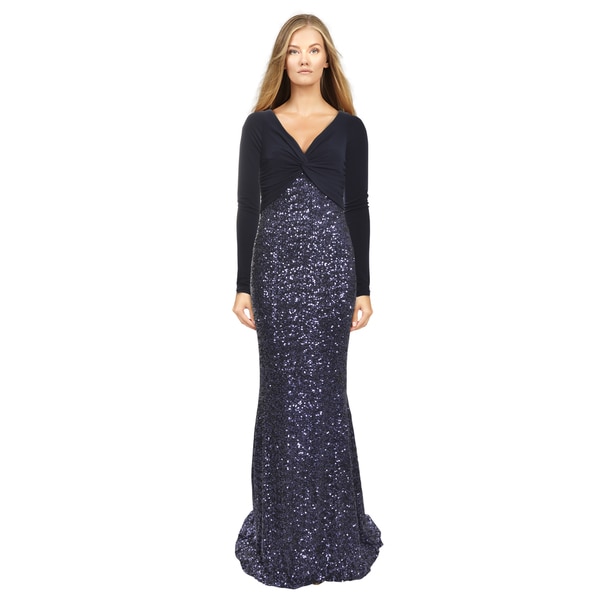 la femme ruched sequin gown