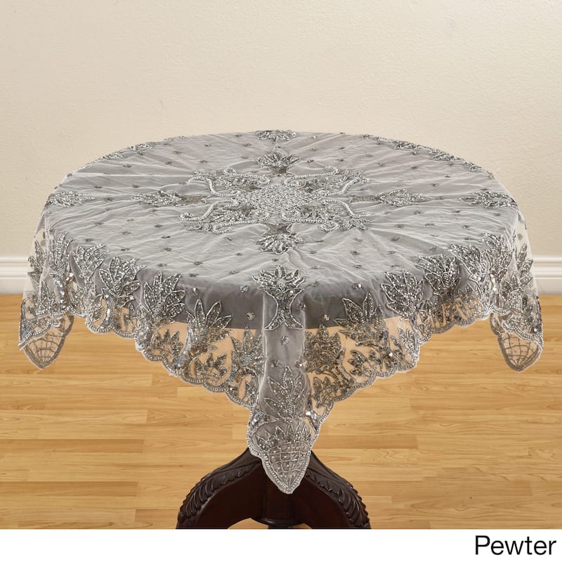 Hand-beaded Table Topper - Pewter - 40" x 40" Topper