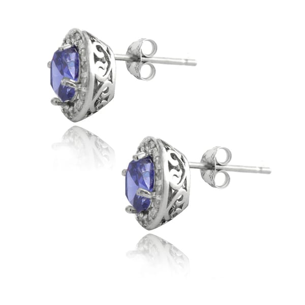 1 1//4 ct Natural Tanzanite /& White Topaz Halo Stud Earrings in 10K White Gold