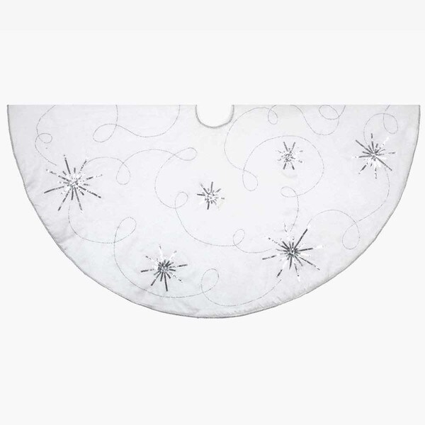 Kurt Adler 48-inch Ivory Scroll Embroidery and Sequin Treeskirt
