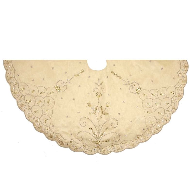 Kurt Adler 48-Inch Gold Tree skirt with Handwork Details