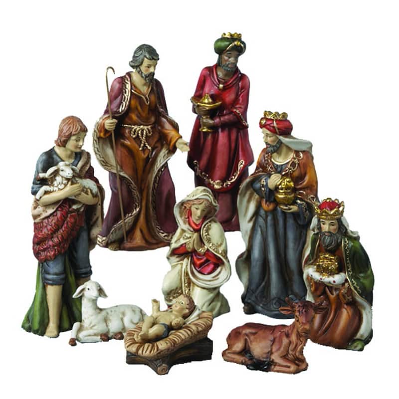 Kurt Adler 9-Inch Porcelain Nativity Figures Tablepiece Set of 9