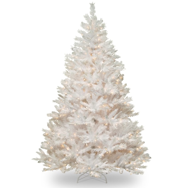 7-foot Winchester White Pine Tree with Silver Glitter and Clear Lights - 7' - 7 Foot - White