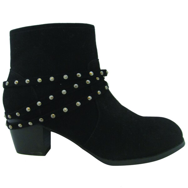 black stacked heel booties