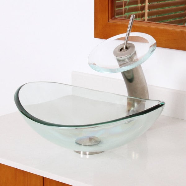Tempered Oval Glass Vessel Sink Transparent Waterfull Faucet Pop Up Drain Combo Sinks Patterer Home Garden