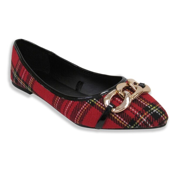 Olivia Miller Women's 'Claire' Red Plaid Pointy Toe Ballet Flats ...